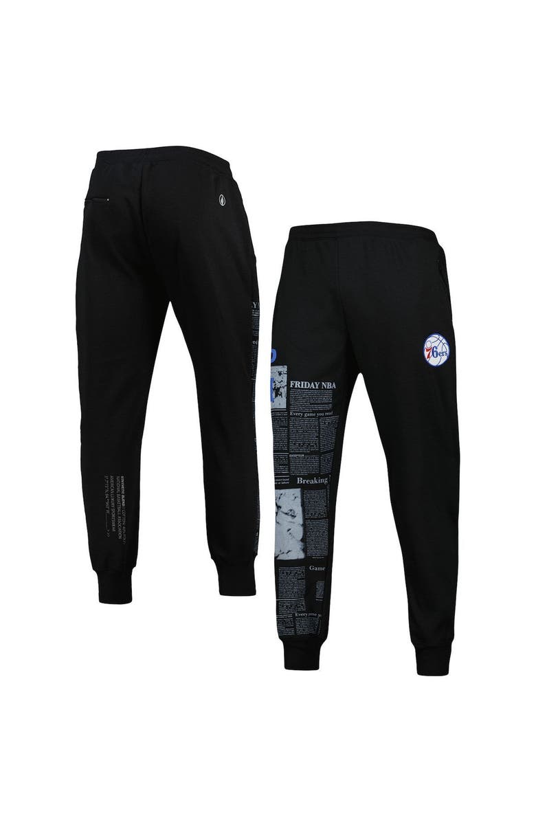 FISLL Men's Black Philadelphia 76ers Newspaper Print Jogger Pants, Main, color, 