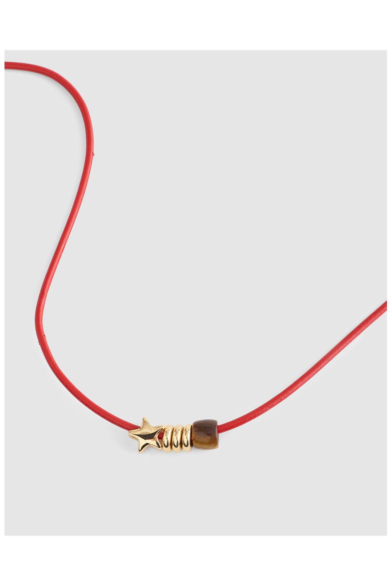 Semiprecious Charm Leather Choker Necklace, Alternate, color, CHERRY