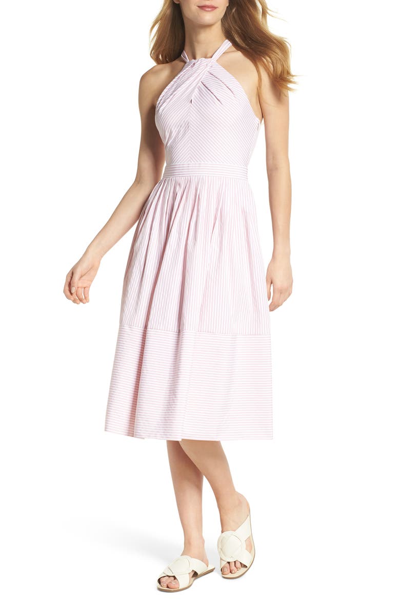Claire Stripe Halter Dress (Nordstrom Exclusive), Main, color, MAUVE/ WHITE