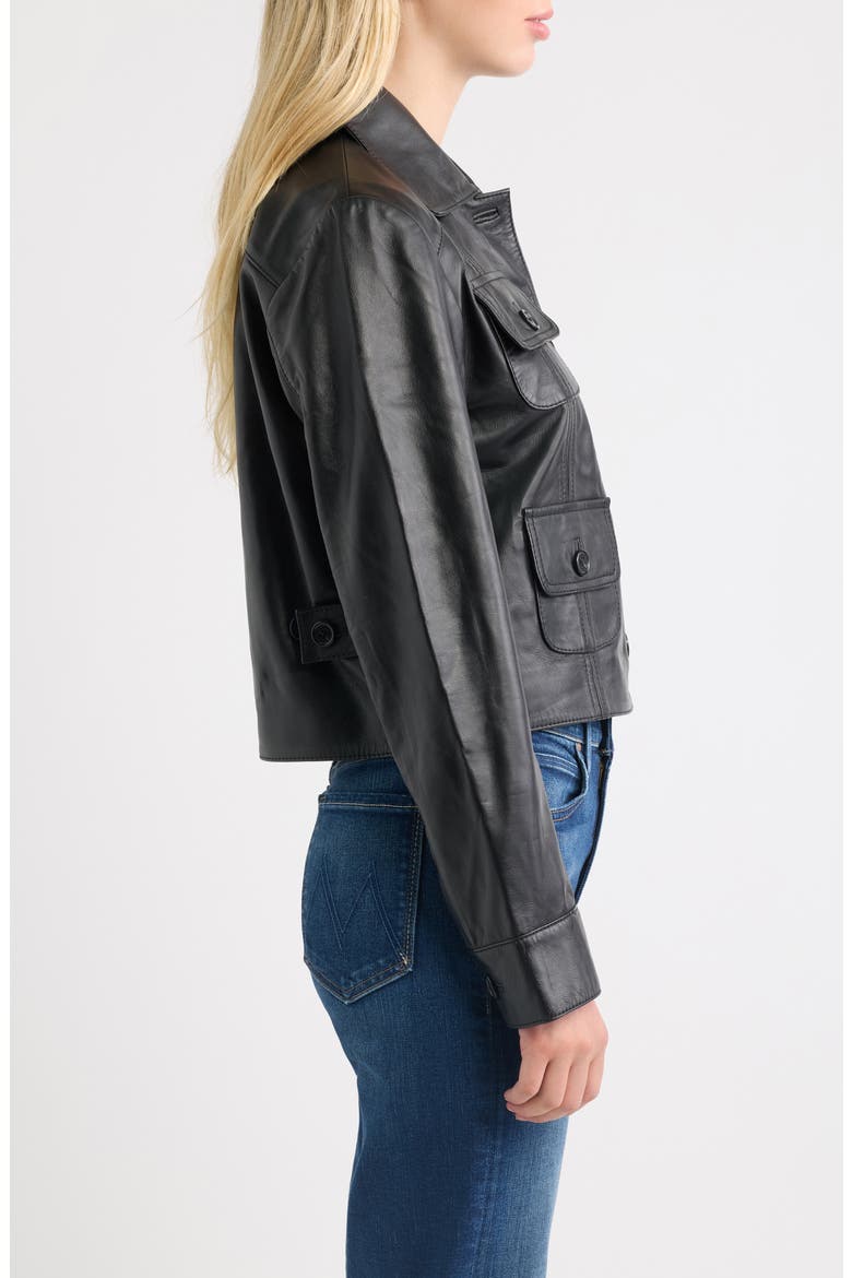 Short Leather Jacket, Alternate, color, BLACK