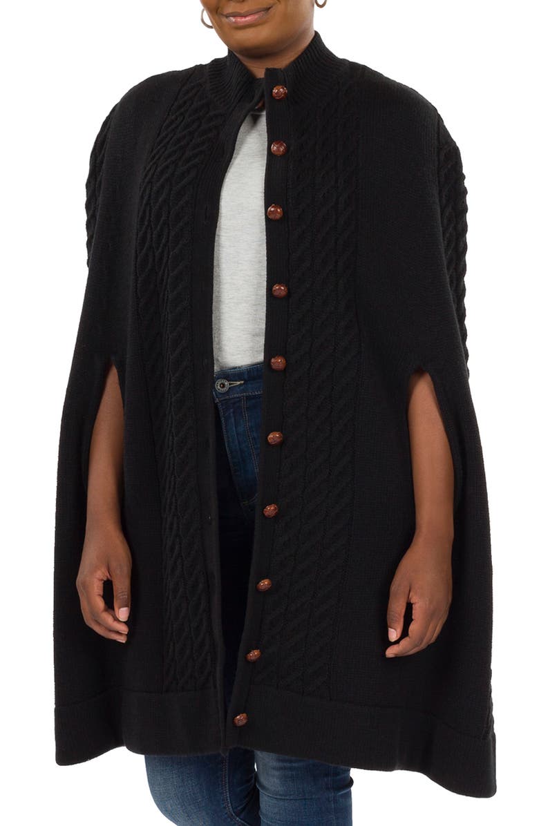 Patricia Nash Cable Knit Cape, Main, color, Black