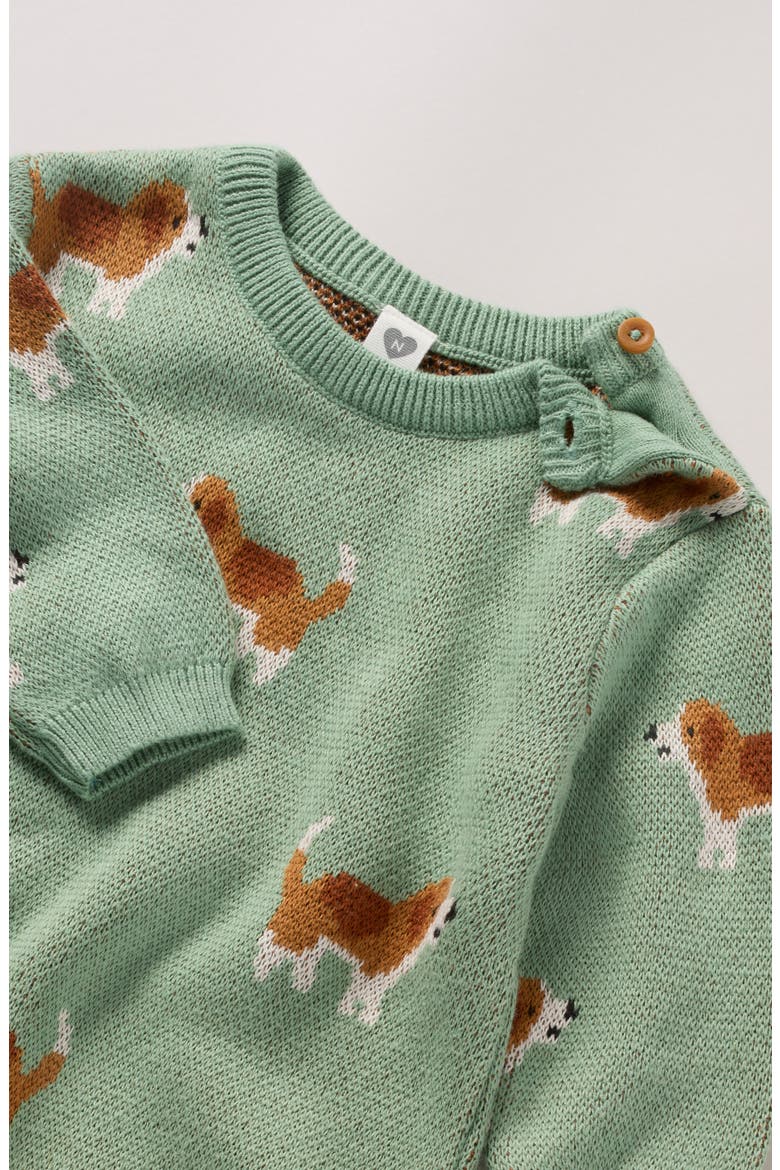 Jacquard Cotton Sweater Romper, Alternate, color, GREEN GRANITE BEAGLES
