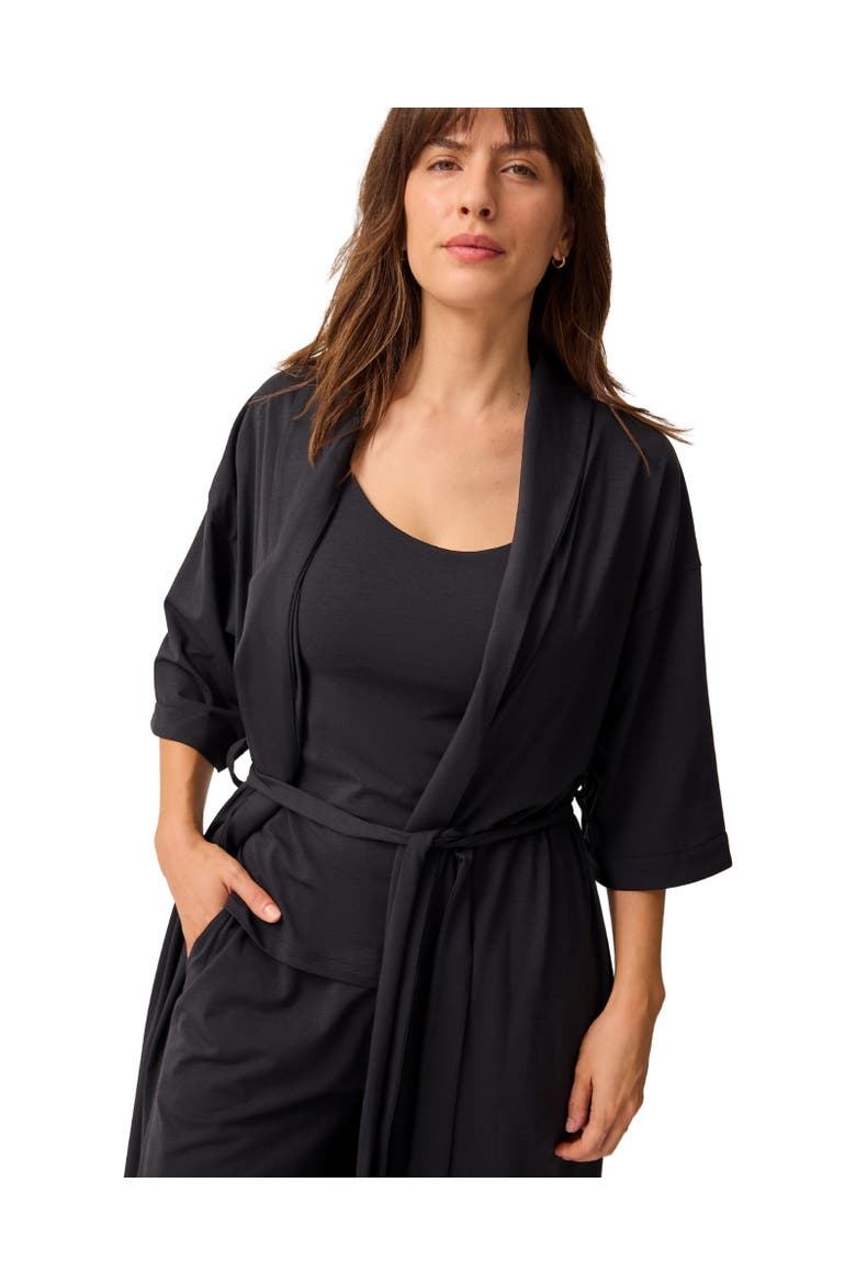 Maternity & Nursing Three-piece Pajama Set, Alternate, color, Black