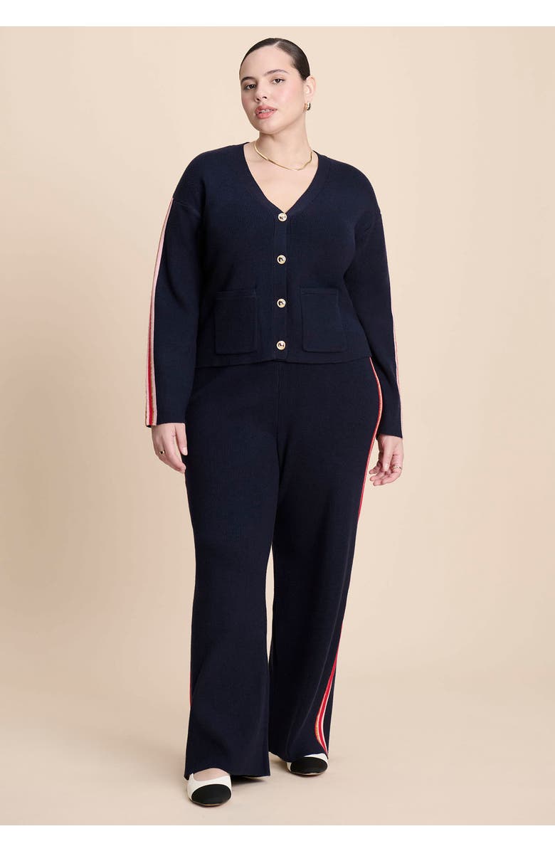 ELOQUII Lurex Stripe Cardigan, Alternate, color, Navy Multi