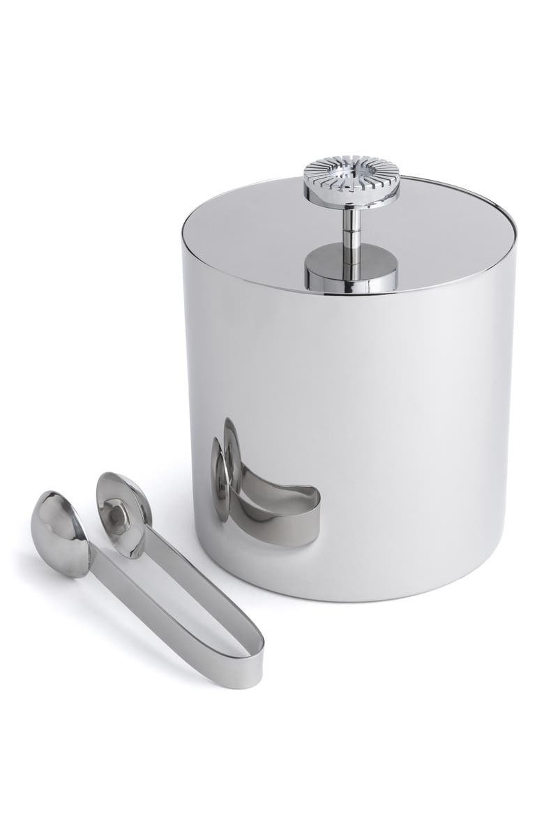 Striations Ice Bucket with Tongs, Main, color, SILVER