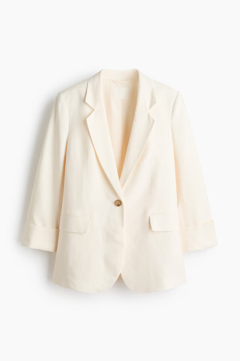 Linen-blend Blazer, Alternate, color, Cream