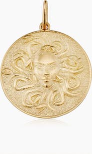 Oradina 14K Yellow Gold Medusa Medallion Pendant Charm