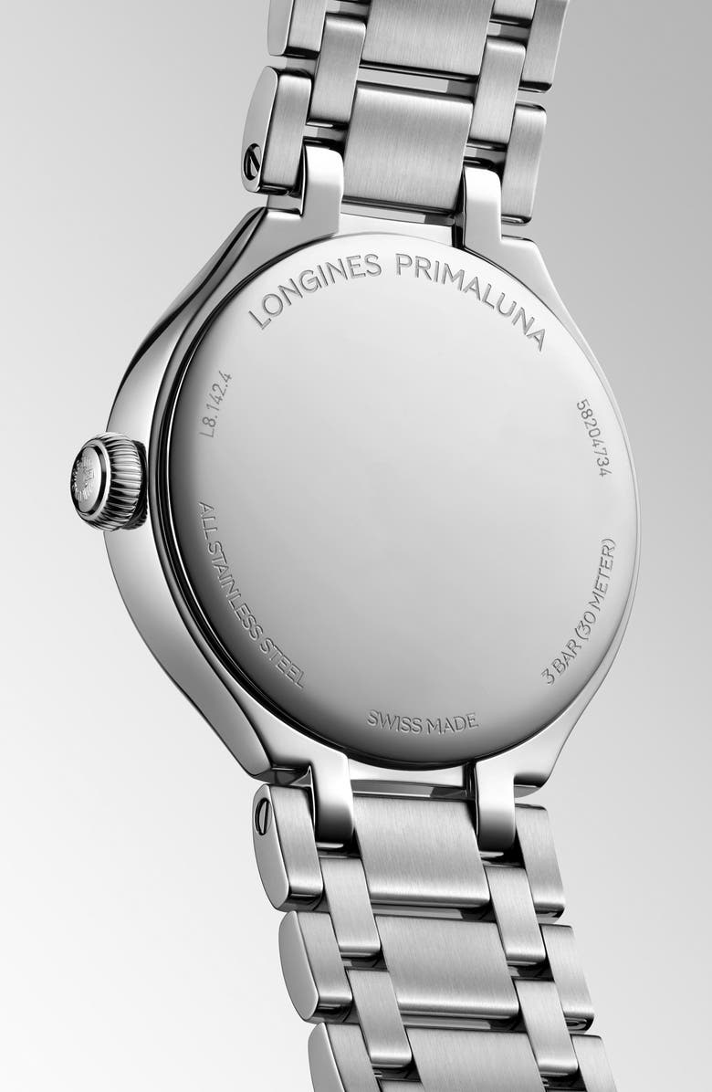 Longines PrimaLuna Mother-of-Pearl & Diamond Bracelet Watch, 30mm, Alternate, color, White Mother Of Pearl