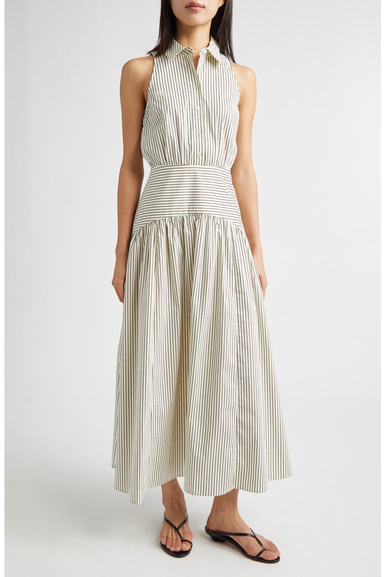 Romy Sleeveless Maxi Shirtdress, Main, color, IVORY/ DARK OAK MICRO STRIPE