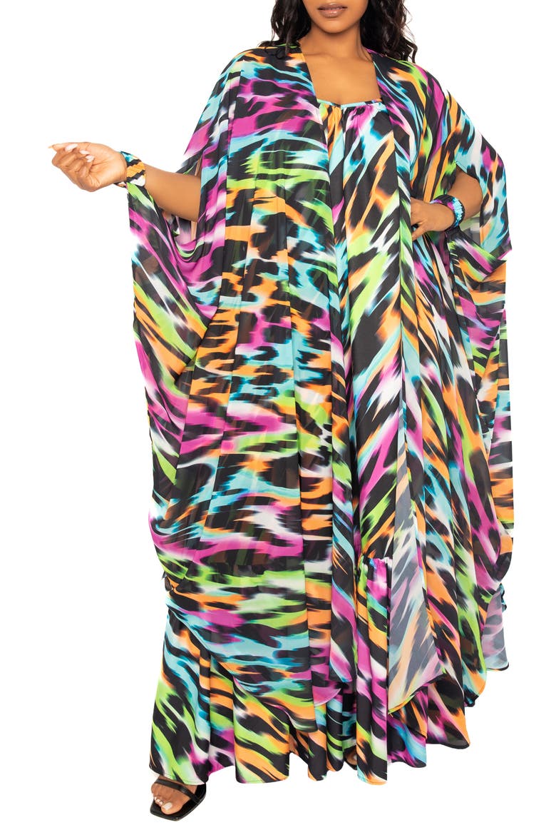 Animal Print Chiffon Robe with Wrist Bands, Alternate, color, MULTI