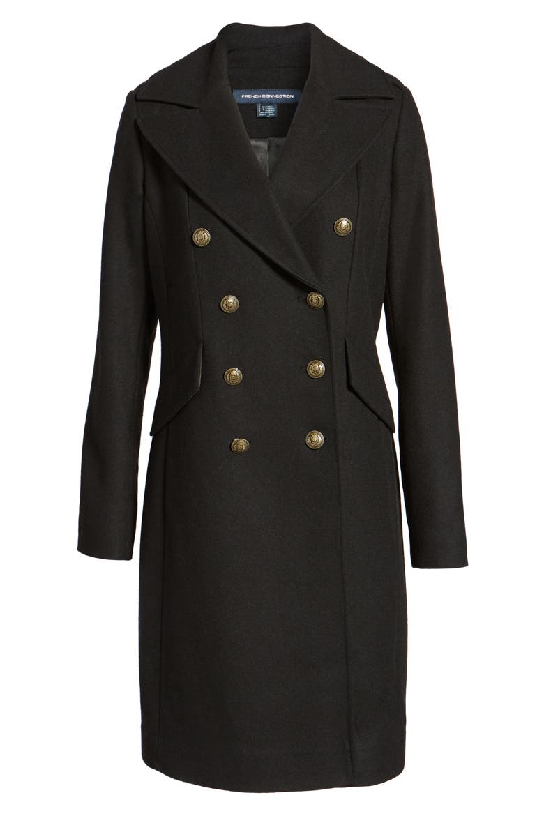 Long Wool Blend Military Coat, Alternate, color, BLACK