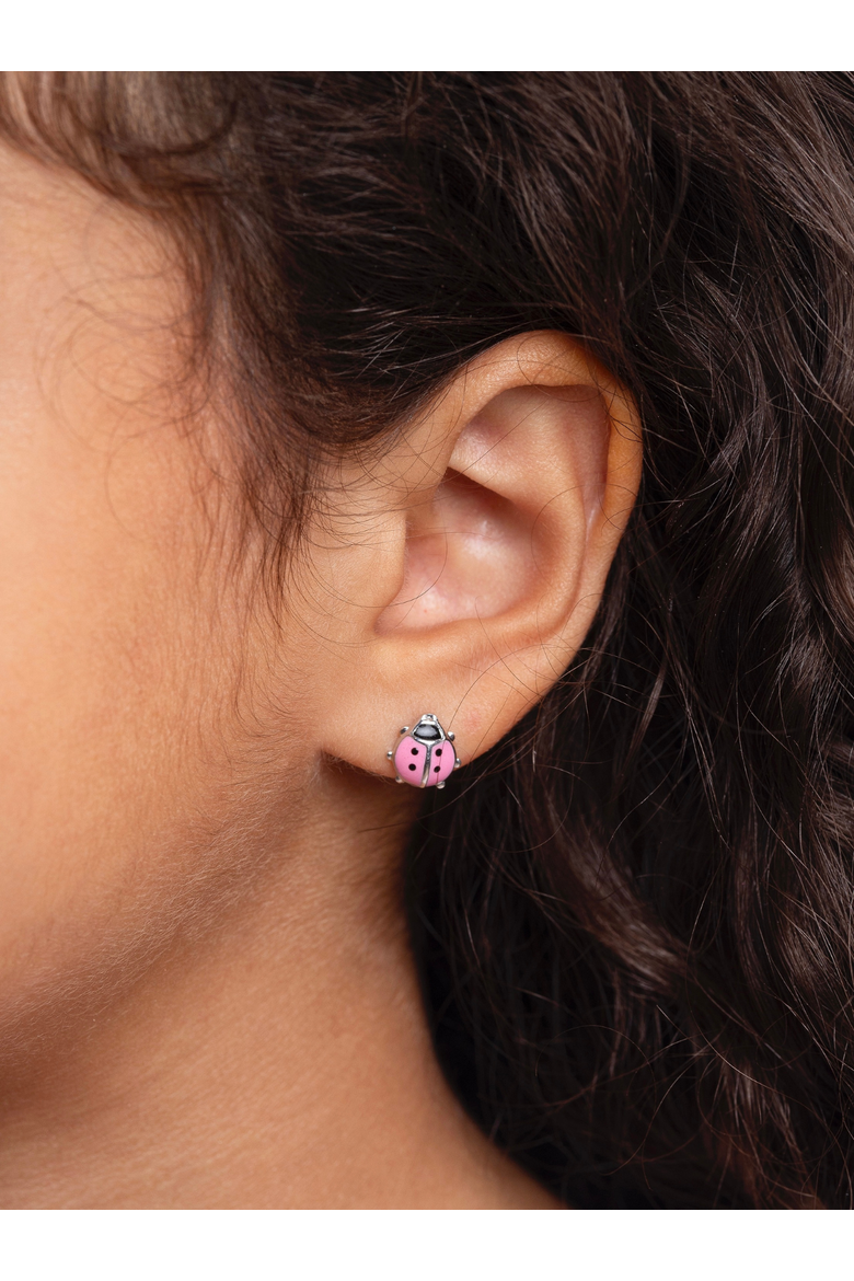 Sterling Silver Pink Ladybug Stud Earrings, Alternate, color, Silver