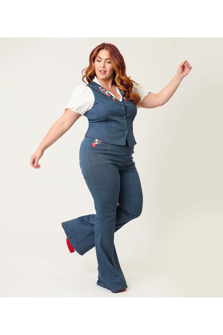 Plus Size 1970s Flare Pants, Alternate, color, Dark Denim Blue