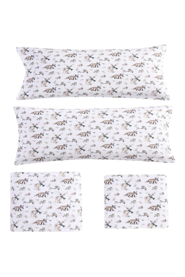 Woodland Friends Cotton Flannel Sheet Set, Alternate, color, WHITE