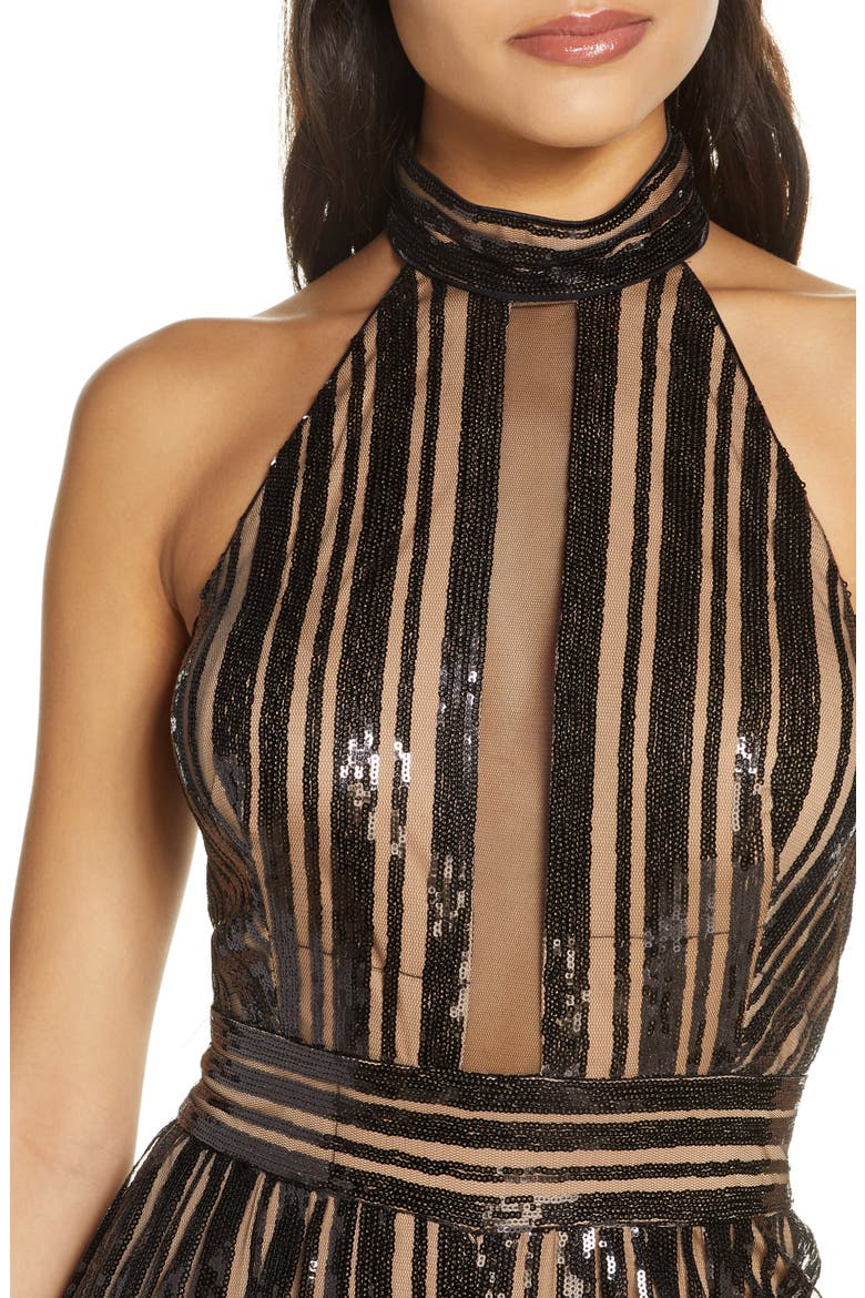 Sequin Stripe Sleeveless Jumpsuit, Alternate, color, BLACK/ NUDE