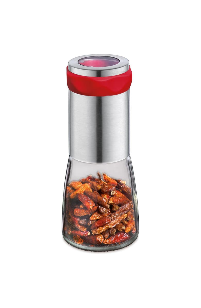 CILIO Premium Piccante Chili Mill Grinder, Red, Glass and Stainless Steel, Main, color, Red