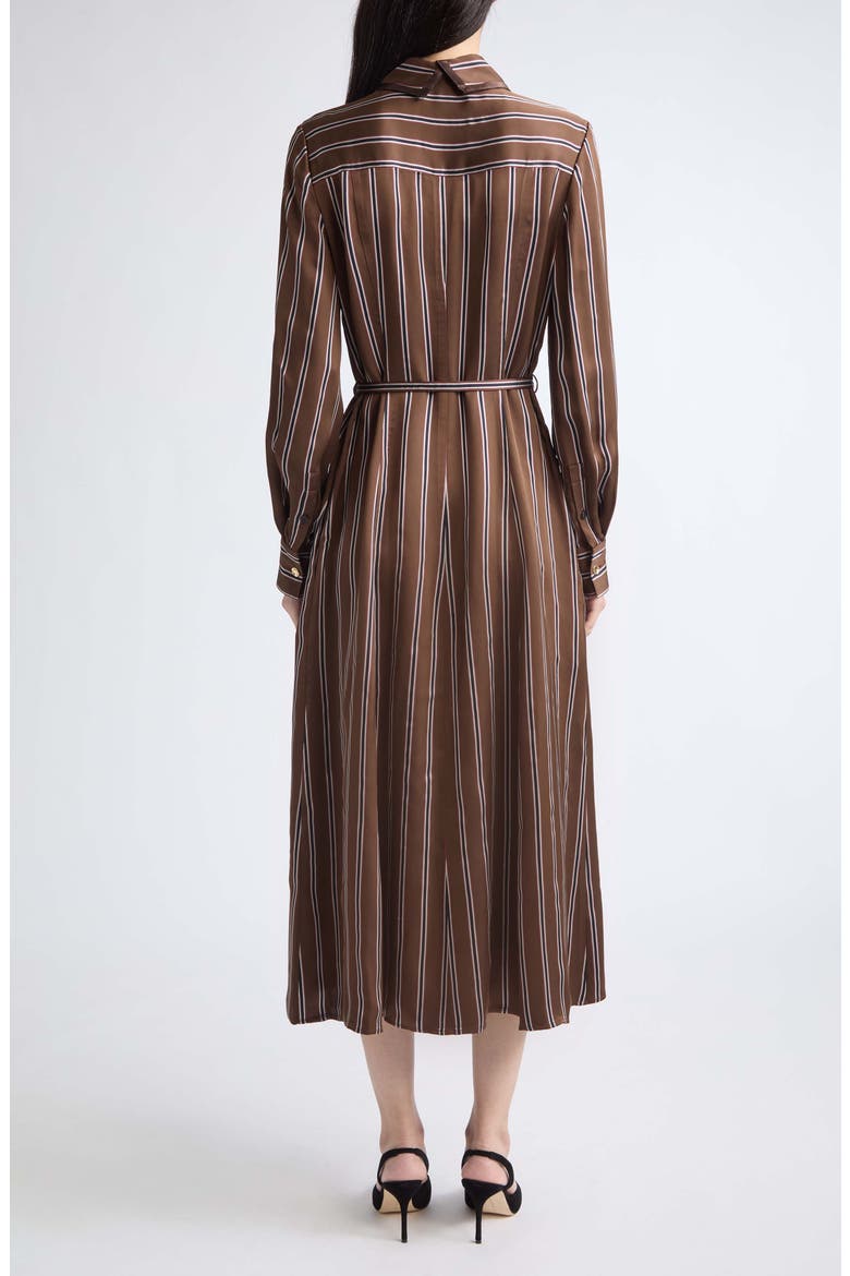 Stripe Long Sleeve Satin Midi Shirtdress, Alternate, color, BROWN MULTI