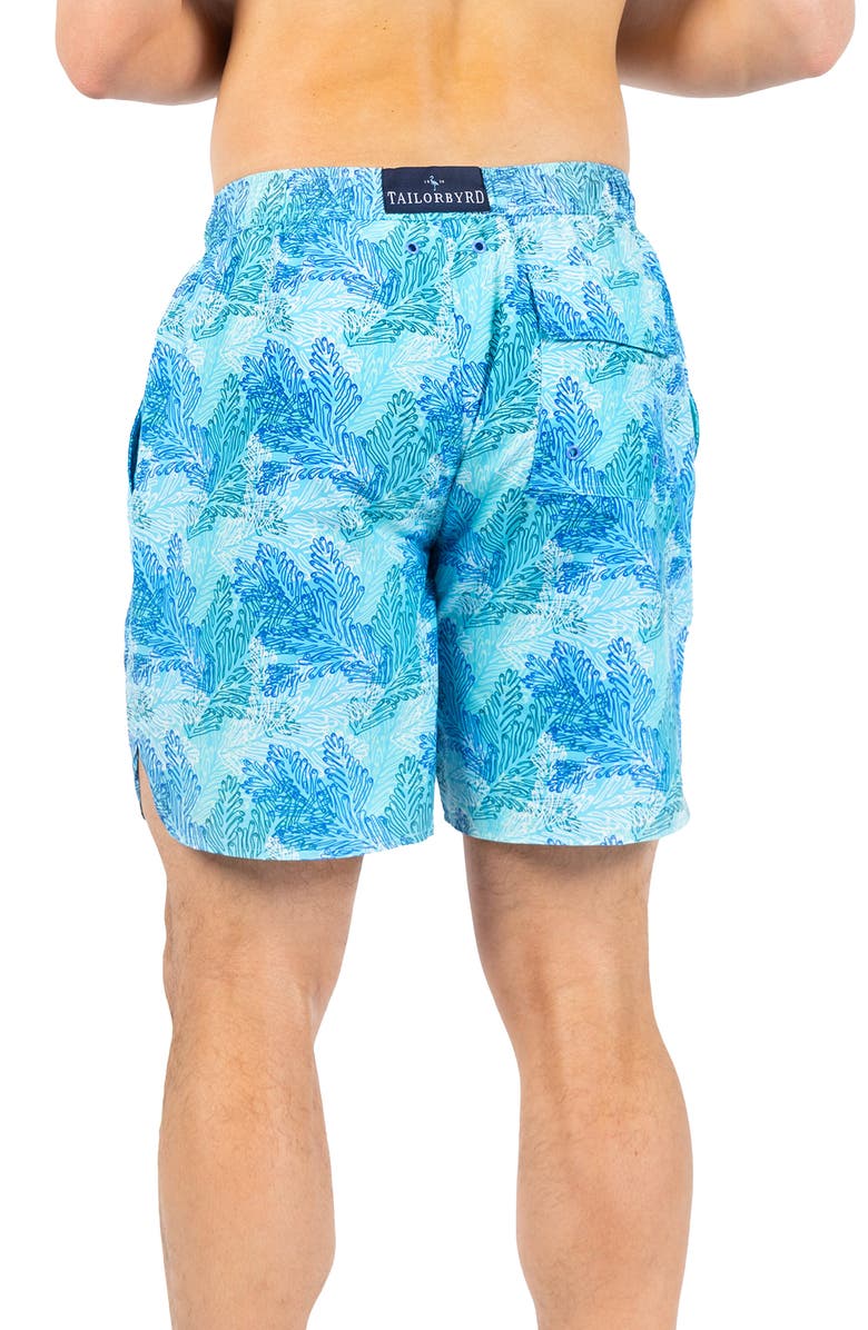 TailorByrd Leaves Print Swim Trunks, Alternate, color, Spearmint