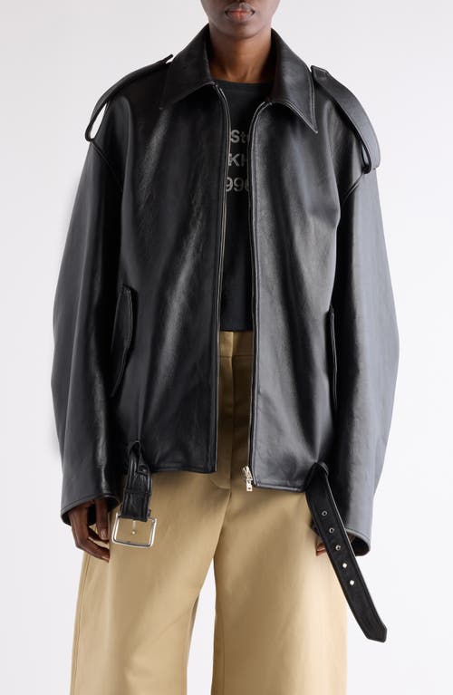 Acne Studios Linaga Oversize Leather Moto Jacket In Black