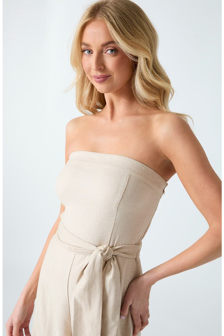 Jackie Strapless Linen Blend Jumpsuit, Alternate, color, BEIGE