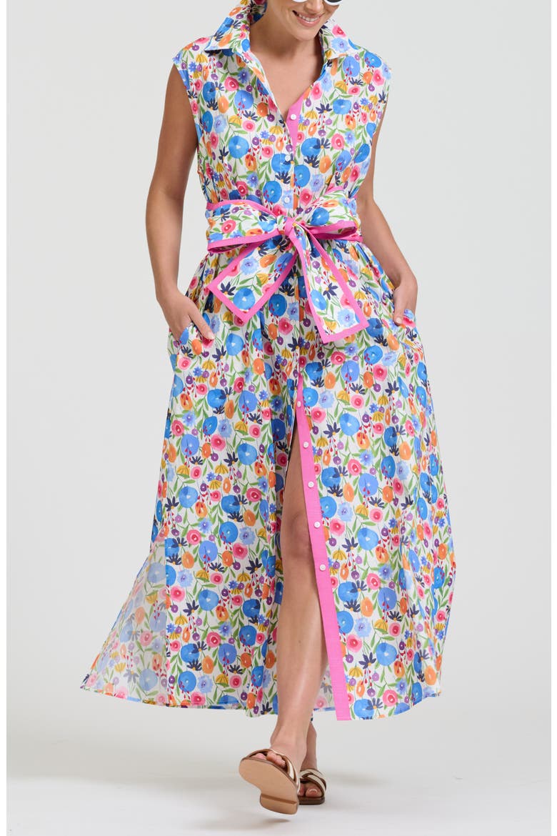 Sleeveless Tie Waist Shirtdress, Alternate, color, SUMMER BOUQUET