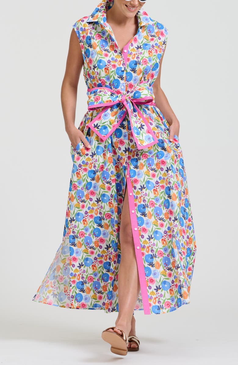 SHIRTY Sleeveless Tie Waist Shirtdress, Alternate, color, Summer Bouquet