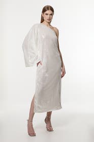 Karen Millen One Shoulder Woven Sequin Dress
