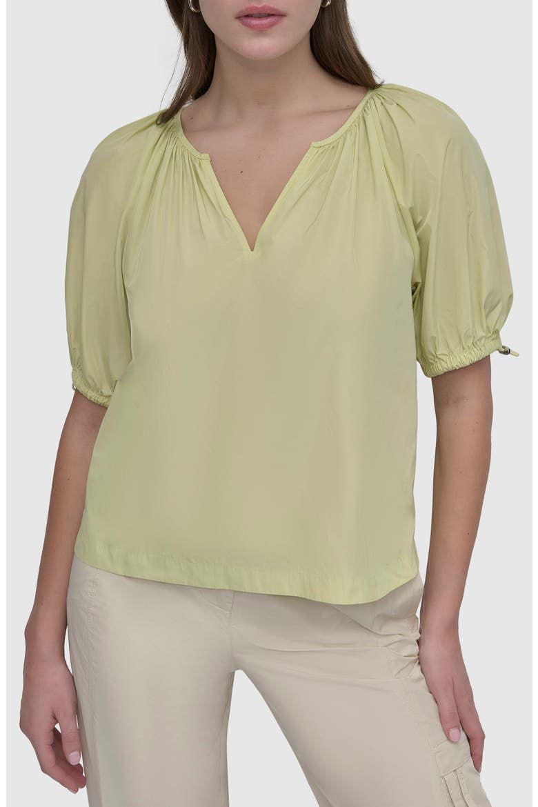 Drawcord Puff Sleeve Top, Main, color, TEA GREEN