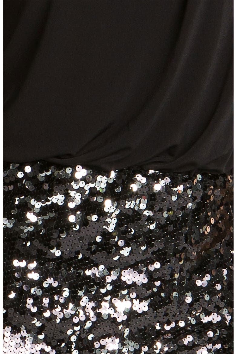 Sequin Skirt One Shoulder Dress, Alternate, color, BLACK/ SILVER