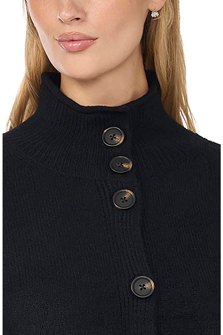 Roll Edge Mock Neck Cardigan, Alternate, color, RICH BLACK