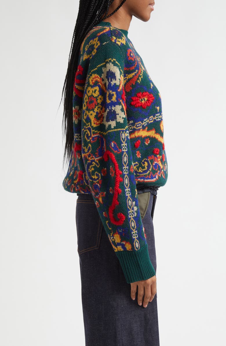 Sacai Floral Jacquard Wool Sweater, Alternate, color, Green