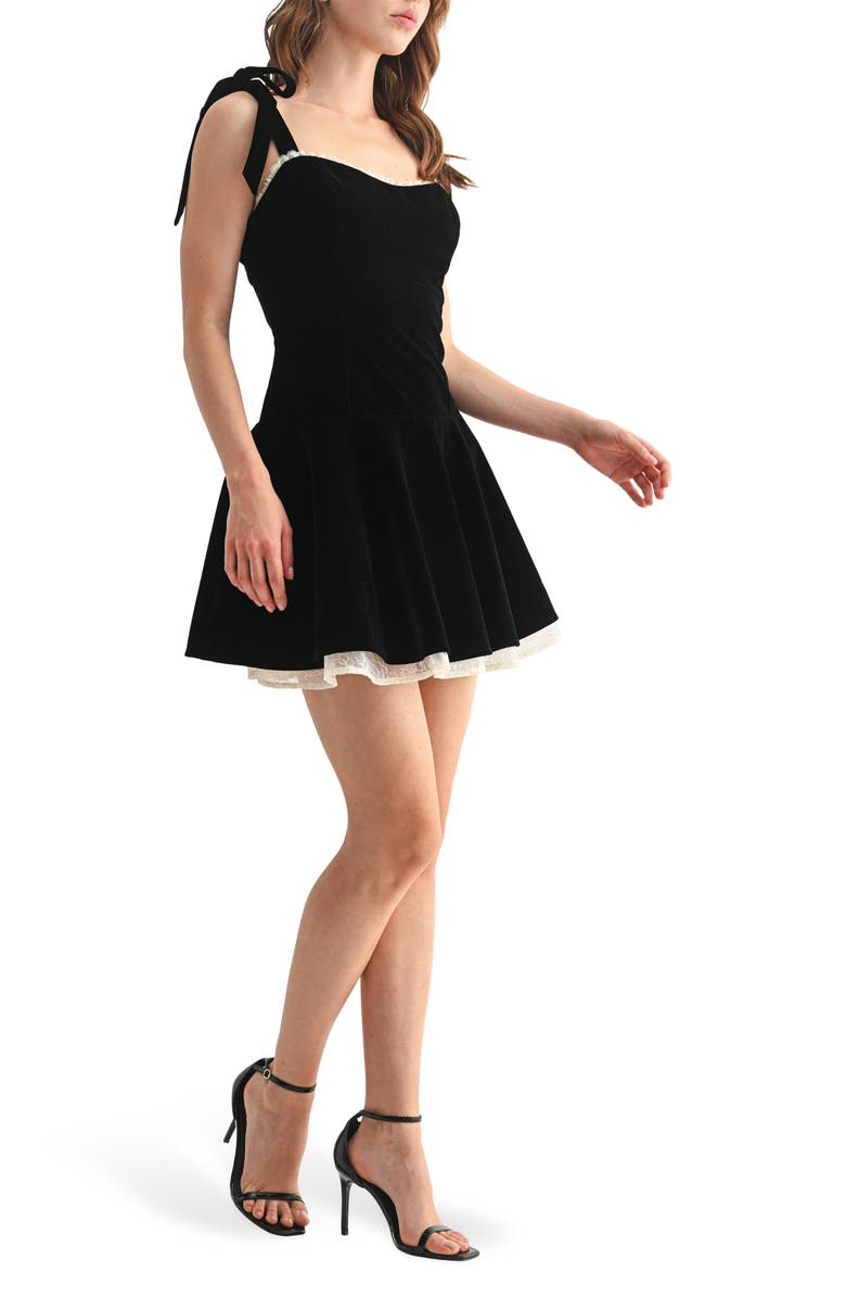 Lush Tie Strap Lace Trim Fit & Flare Minidress, Alternate, color, Black