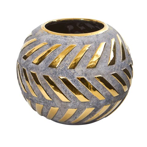 8-in Regal Round Stone Vase with Gold Accents