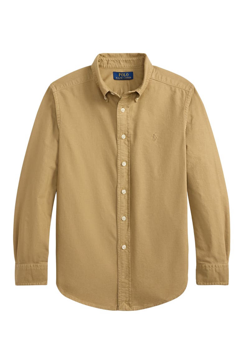 Kids' Long Sleeve Garment Dyed Oxford Shirt, Main, color, CAMEL