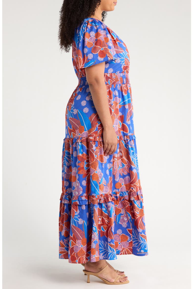 Amazonia Floral Tiere Cotton Maxi Dress, Alternate, color, BLUE/ BURGUNDY