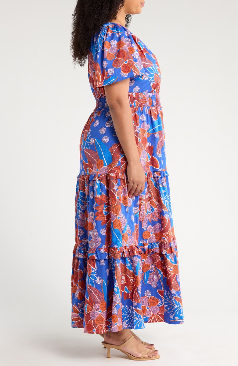 SUGARLIPS Amazonia Floral Tiere Cotton Maxi Dress, Alternate, color, Blue/ Burgundy