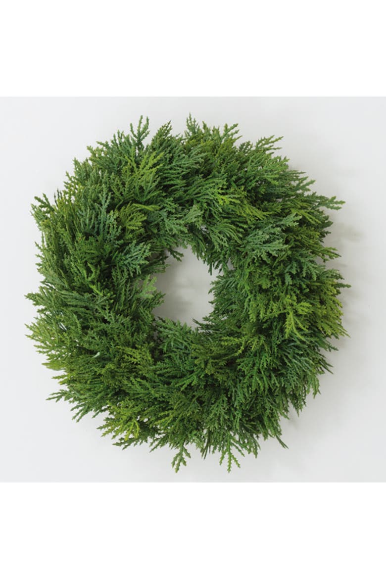 Sullivan's Christmas Cedar Wreath, Green Faux Floral Decor for Crafting, Weddings, Home and Holiday Decoration, 12 Inch, Main, color, Green