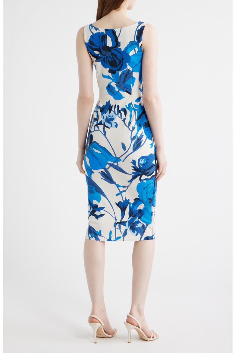 Floral Ruffle Detail Cocktail Sheath Dress, Alternate, color, CAROLE BLUE
