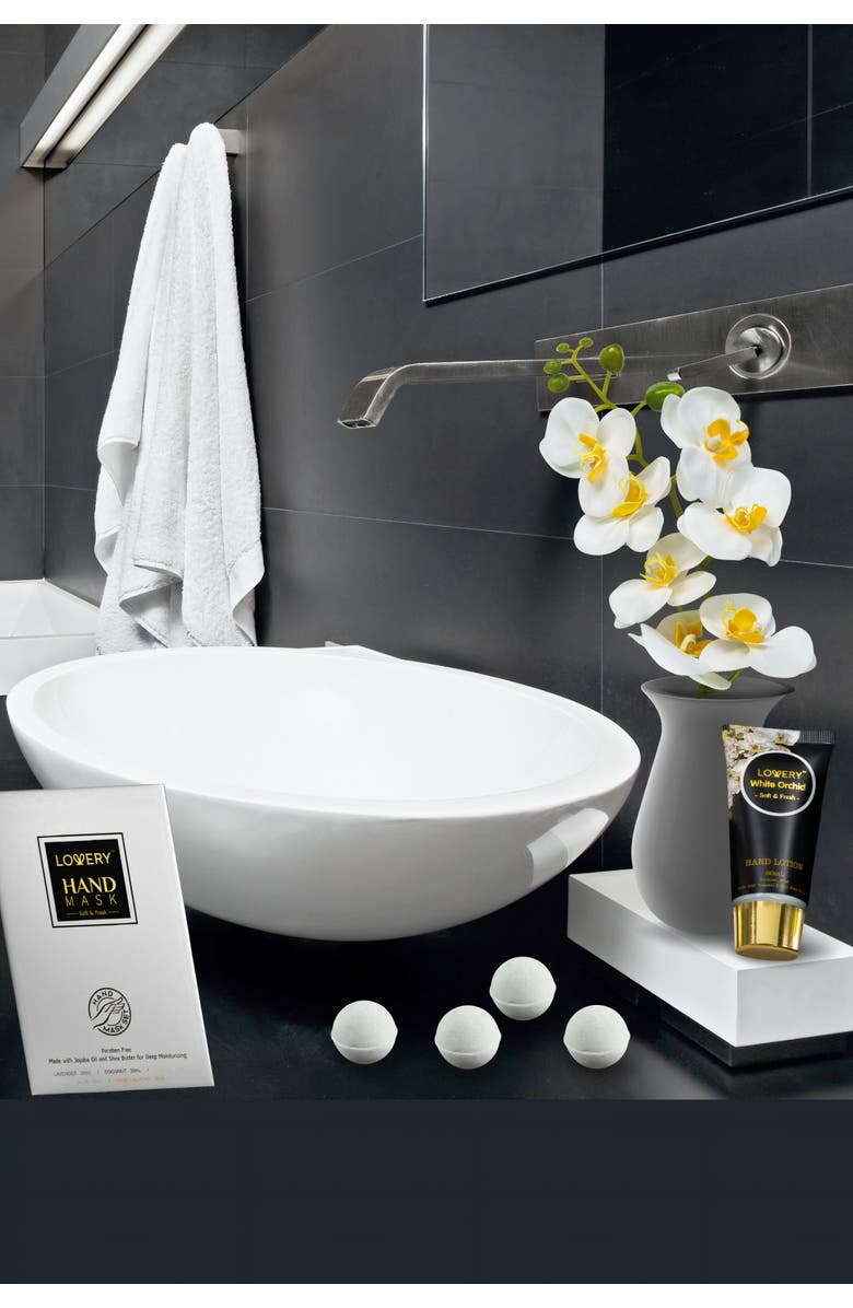 Lovery Hand Care Gift Set with Soap Petals, Bath Bombs, Hand Cream & Hand Mask Gloves, Alternate, color, NO COLOR