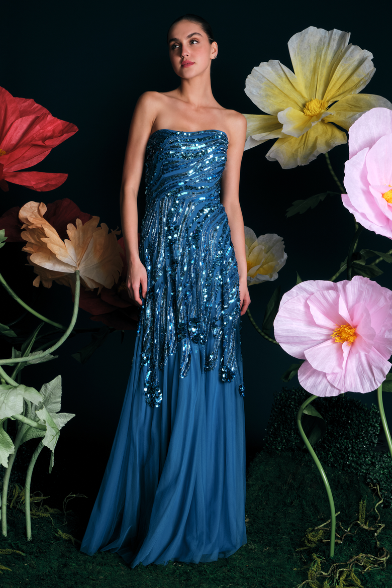 Ariella Hand Beaded Gown, Alternate, color, Sapphire Eclipse