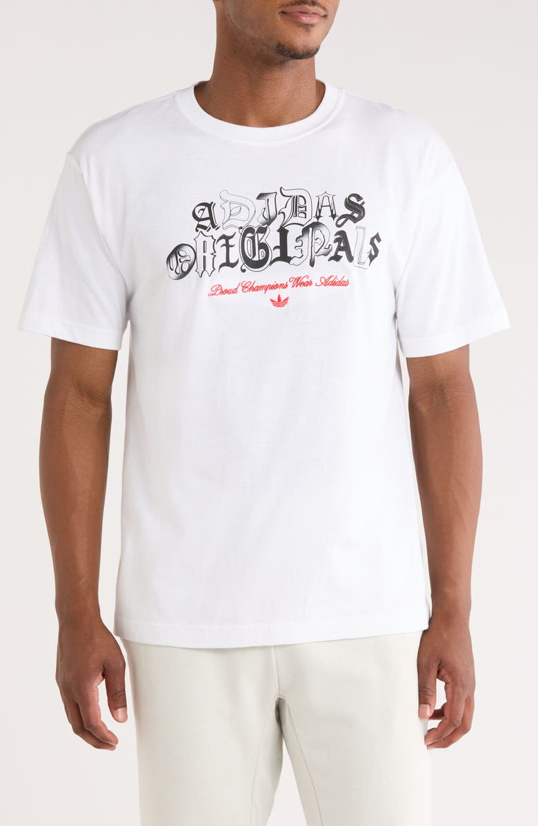 adidas Old English Cotton Graphic T-Shirt, Main, color, White