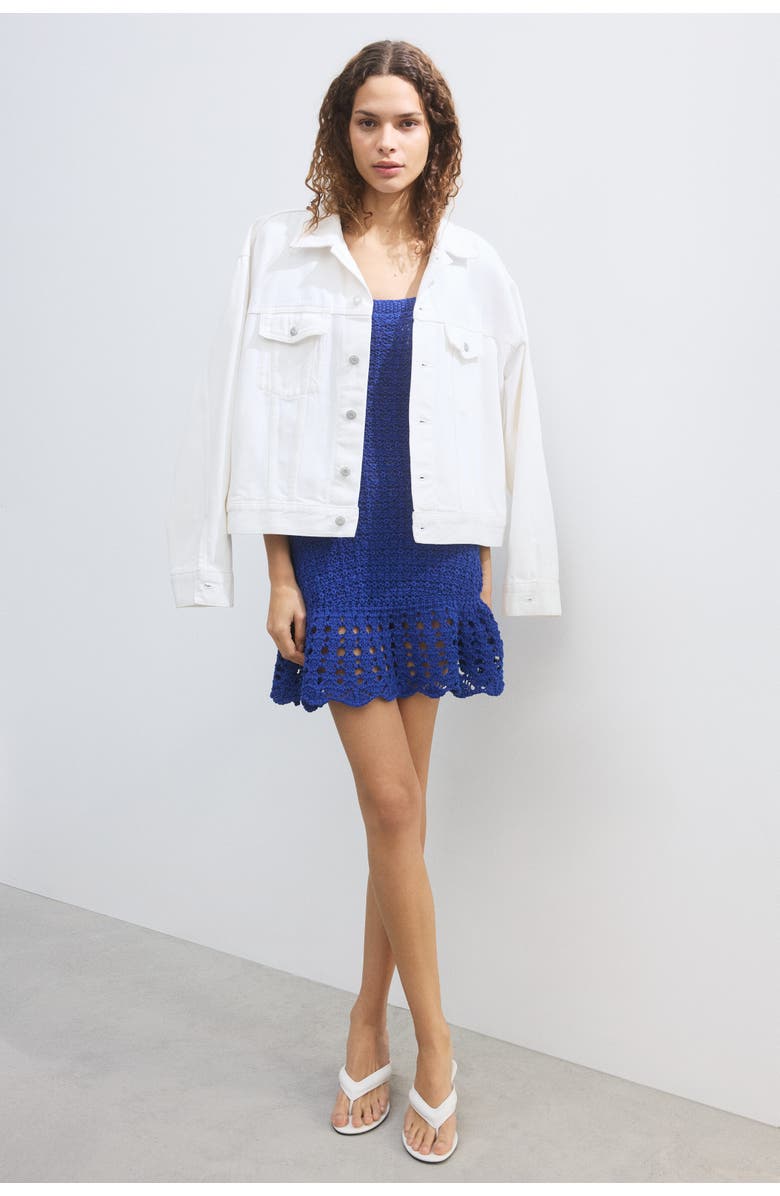 H&M Flounced Pointelle-knit Dress, Alternate, color, Bright Blue