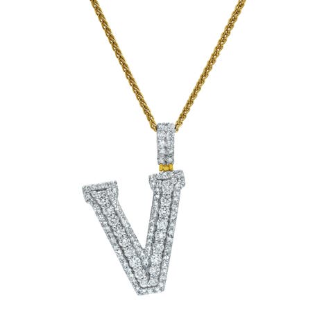 V Initial Diamond Pendant 14K Yellow Gold - 2.08 Carats