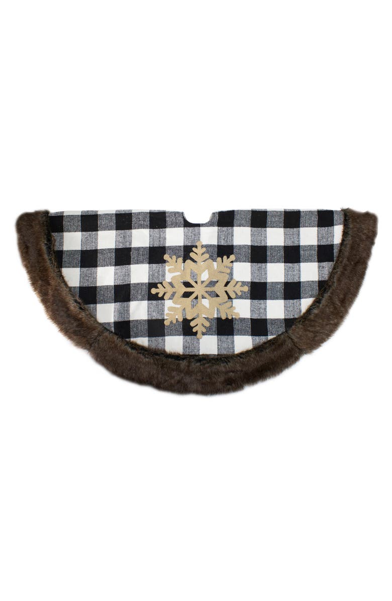 Northlight 48" Black and White Buffalo Plaid Christmas Tree Skirt with Burlap Snowflake, Alternate, color, Black