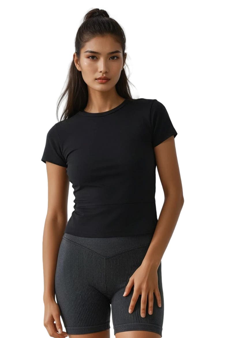 Tee with Built In Bra, Main, color, Black