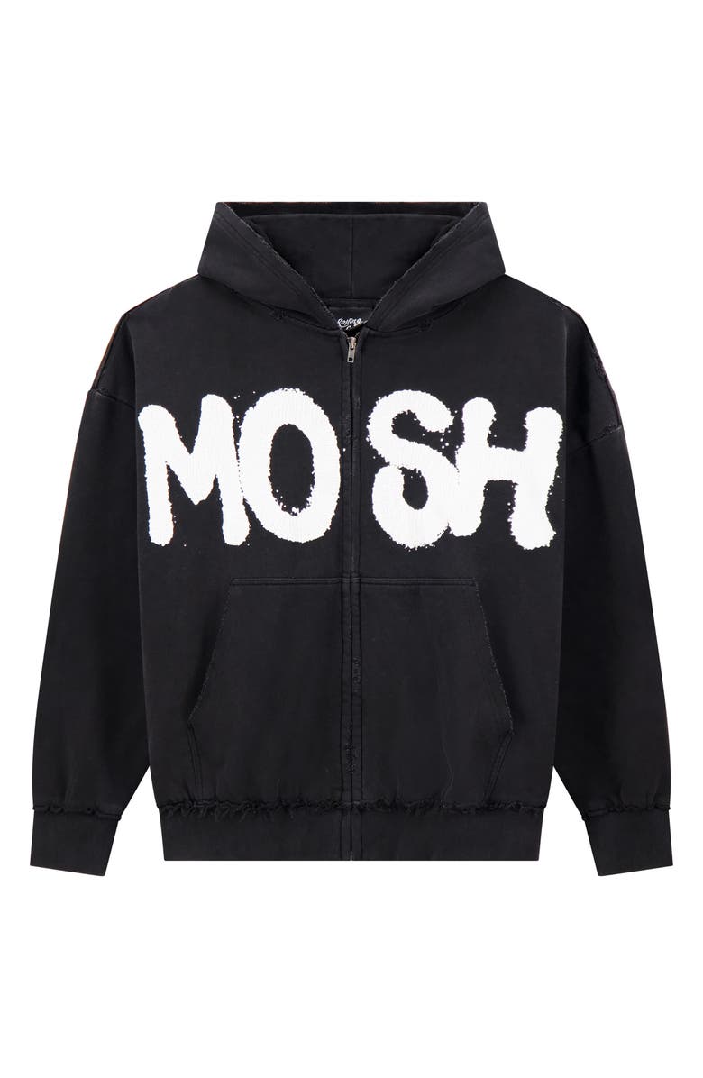 Rolling Loud Mosh Distressed Graphic Zip Hoodie, Alternate, color, Black