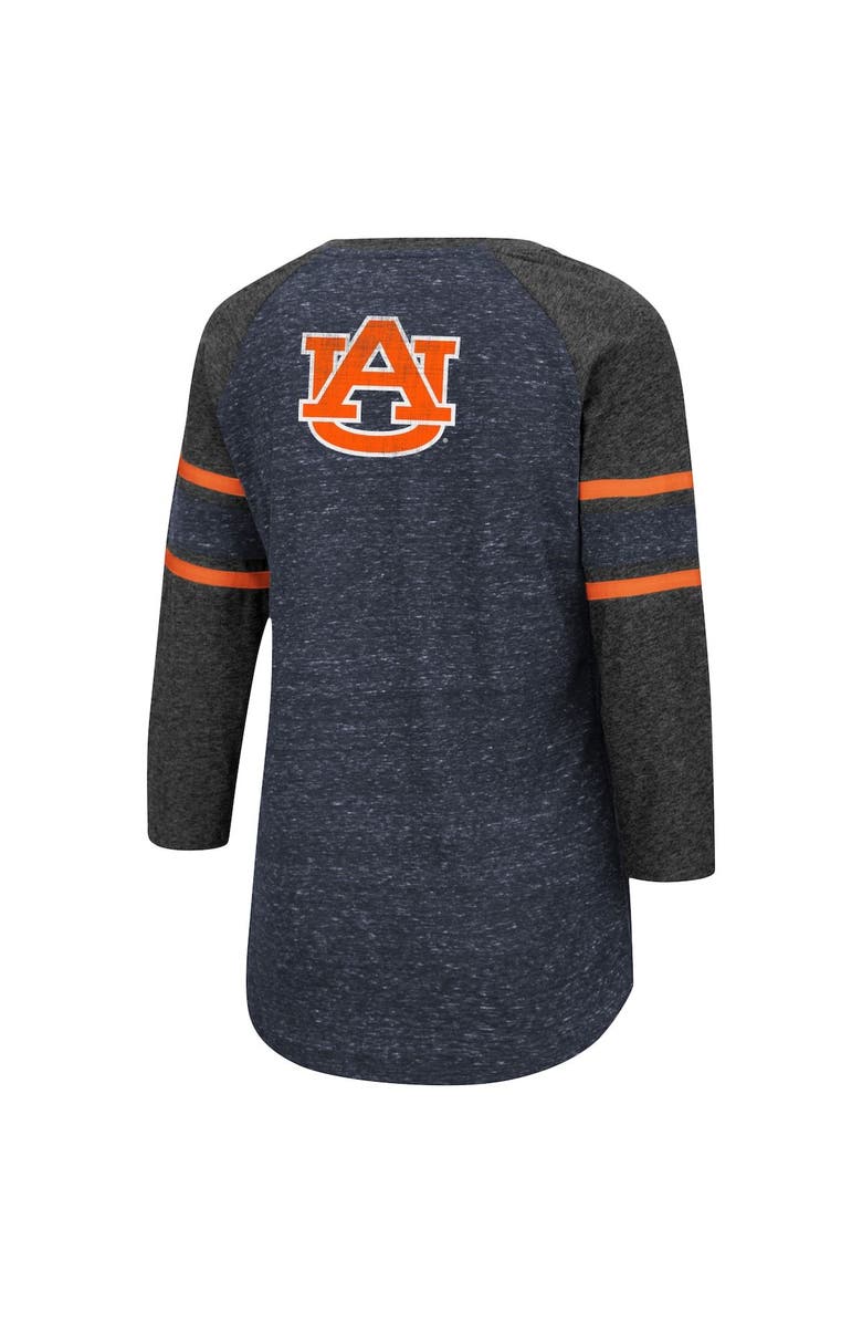 COLOSSEUM Women's Colosseum Navy/Heathered Charcoal Auburn Tigers Scienta Pasadena Raglan 3/4 Sleeve Space Dye Lace-Up T-Shirt, Alternate, color, 