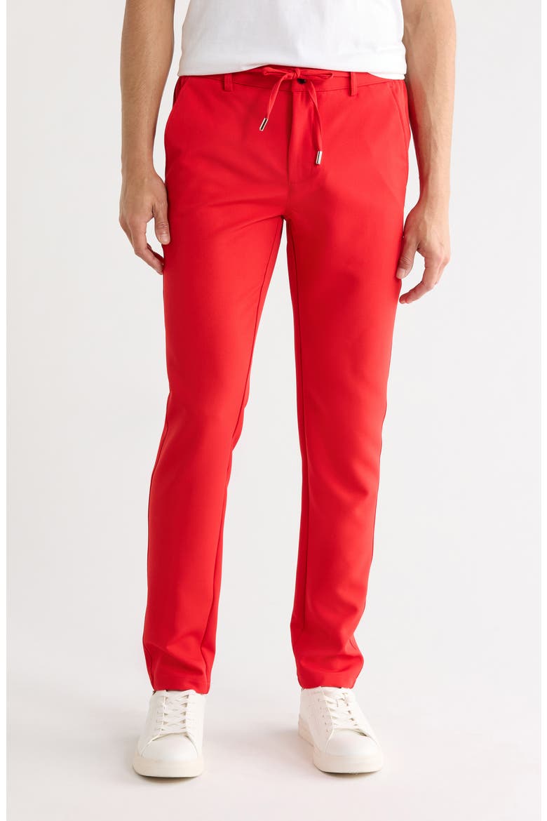 Slim Fit Solid Linen Blend Trousers, Main, color, RED