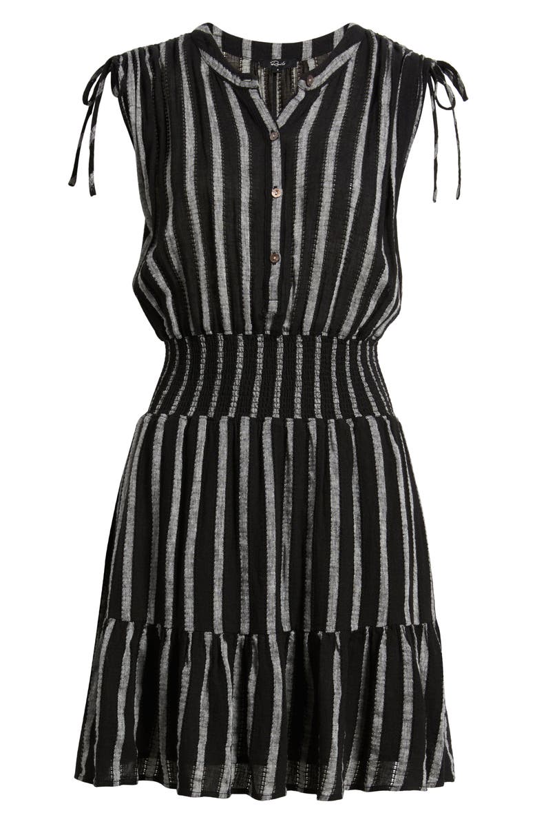 Rails Samina Stripe Smocked Linen Blend Dress, Alternate, color, Ash Leno Stripe