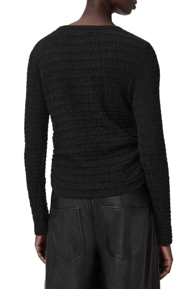 AllSaints Long Sleeve Shirred Top, Alternate, color, Black